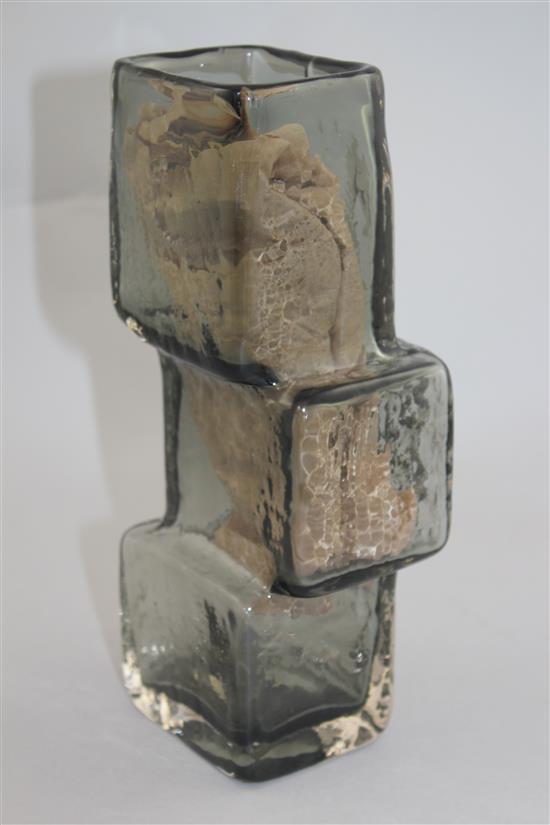 A Whitefriars pewter glass drunken bricklayer vase, designed by Geoffrey Baxter, 21.5cm